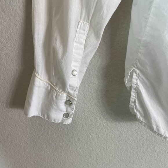 James Perse Womens Small White Pearl Snap Shirt Long Sleeve Blouse Western Top - Picture 11 of 11